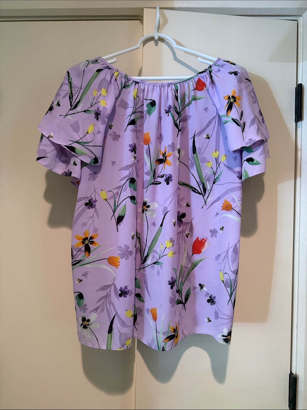 Cynthia Rowley Lavender Floral Off-Shoulder Ruffle Blouse - Picture 2 of 2